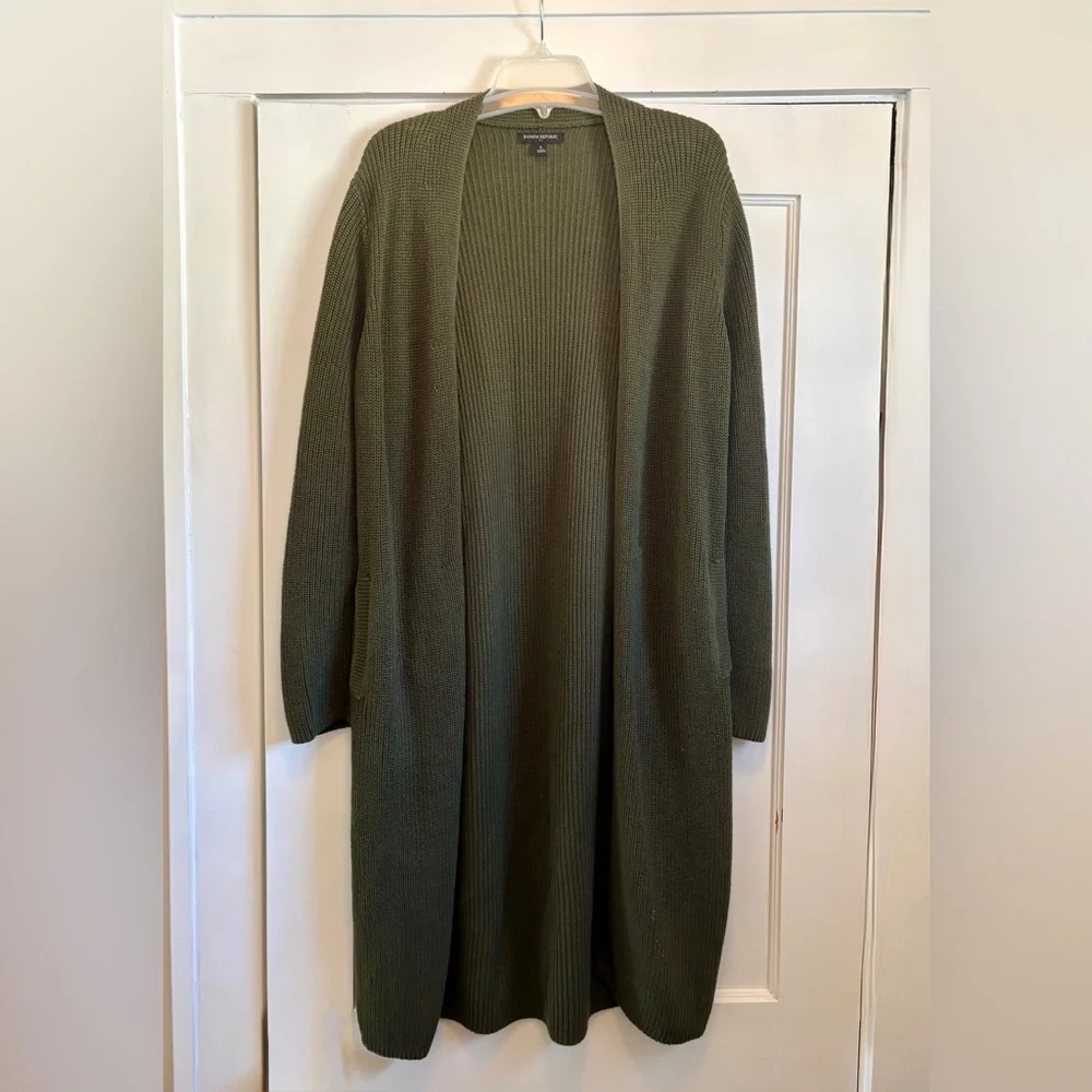Banana republic, long dark green cotton cardigan - Picture 2 of 5